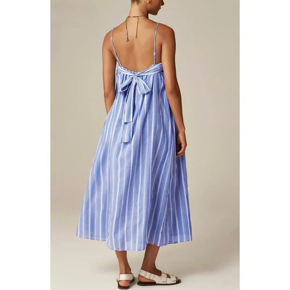 J. Crew Floaty Midi Dress in Striped Cotton Voile XS Beachy Nautical Resort NWT - Picture 2 of 12